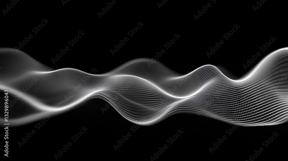 Poster abstract white wave particle flow on black background