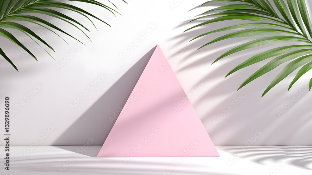 Poster elegant minimalist triangle design featuring a soft pink triangle gracefully accompanied by a lush p