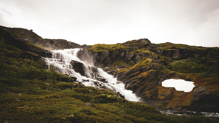 Waterfall in the vast Norwegian landscapes