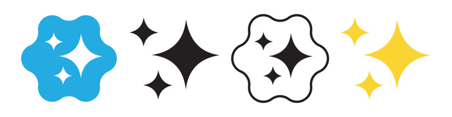 Retro futuristic sparkle icons collection. Sparkle symbol collection set. Bright sparkle, star sparkle, shiny flash star. Vector illustration eps 10