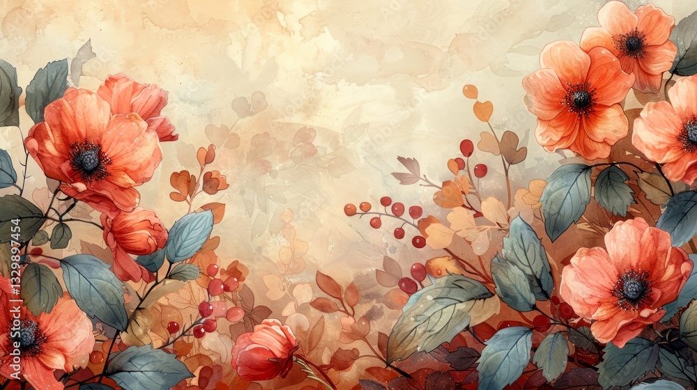Poster the pattern features a border of delicate floral illustrations on either side of the design, leaving