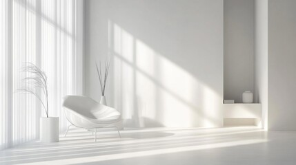 Fototapeta premium Sunlit Minimalist White Room Interior Design