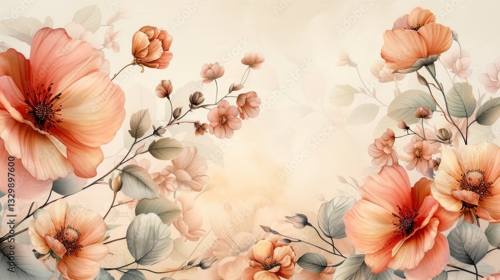 Poster the pattern features a border of delicate floral illustrations on either side of the design, leaving