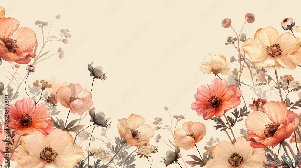 Poster the pattern features a border of delicate floral illustrations on either side of the design, leaving