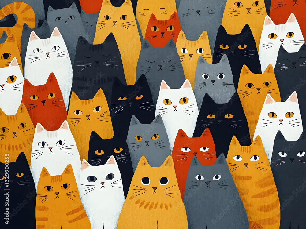 Aufkleber a whimsical pattern of stylized cats in various colors creates a playful, eye-catching design perfec