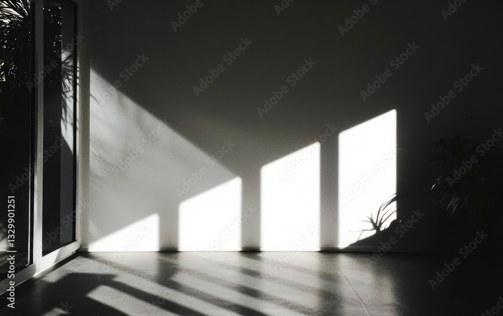 Aufkleber bright geometric light patterns on an empty room wall and floor from a window