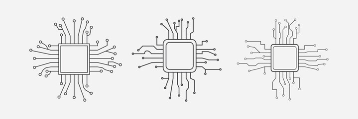 Abstract Technology Background circuit board pattern icons. cpu with circuit board. Ai chip electronics and connected dots. Data tech bg black flat and line motherboard vector Communication concept.