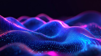 Obraz premium Abstract Blue Pink Purple Glowing Particle Waves Digital Background