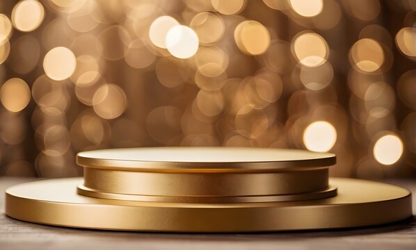 luxurious golden podium with bokeh light background  ideal for jewelry and watches product displays
