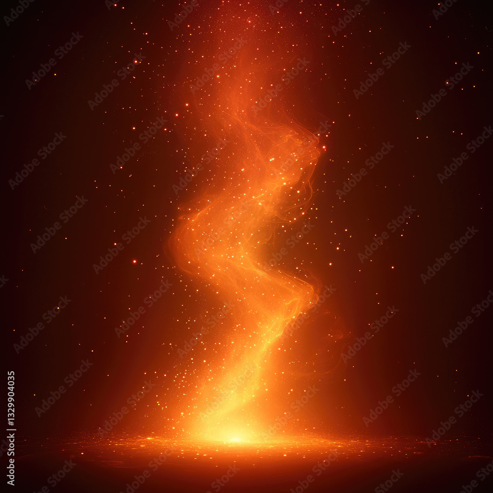 Poster swirling, fiery orange flame rises against dark background, creating dynamic and mesmerizing effect 
