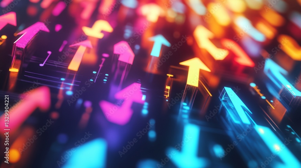 Poster dynamic neon arrows showcase virtual space gigapixel graphics digital environment interactive view f