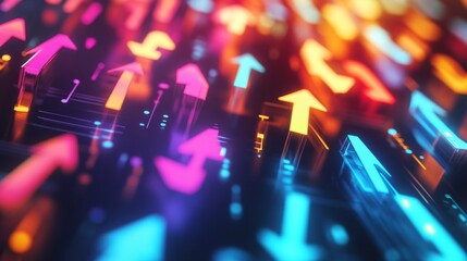 Dynamic neon arrows showcase virtual space gigapixel graphics digital environment interactive view futuristic design