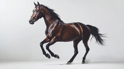 Obraz premium Bay horse in midstride isolated on white gigapixel image studio environment side view stunning capture