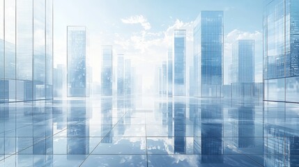 Modern Cityscape Glass Skyscrapers Reflecting Sky and Clouds