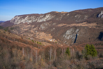 Scenic Carpathian landscape. Autumn landscape in the Occidental Carpathians, from Dumesti Village on Ariesului Valley, Romania, Europe.