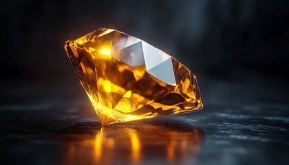 Glowing amber diamond on dark surface. (1)