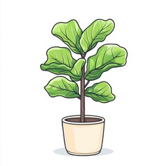 Lush Green Fiddle Leaf Fig Plant in Cream Pot Home Decor Illustration
