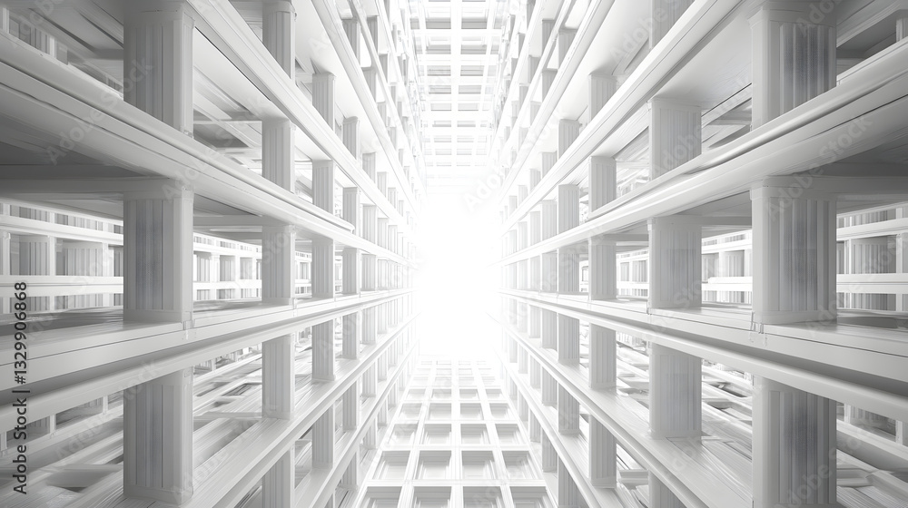 Poster impressive white building featuring numerous displaying a modular grid design aesthetic in a clean a