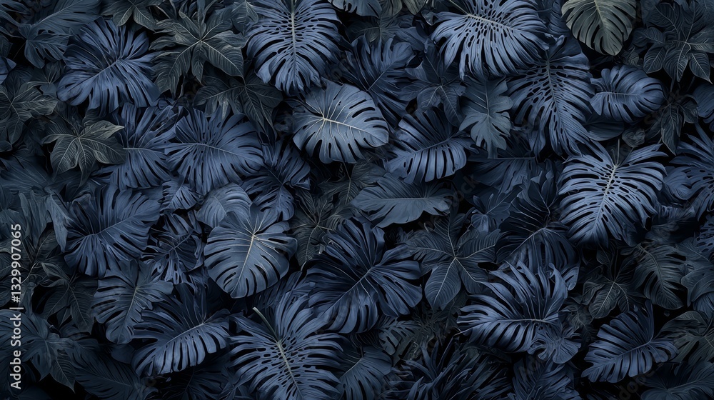 Poster close up of a bunch of leaves with a dark blue color. the leaves are very close to each other and th