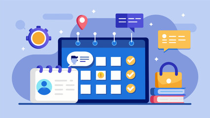 A virtual assistant that syncs with your calendar scheduling breaks in between meetings and appointments to avoid burnout.. Vector illustration
