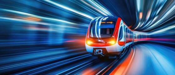 Fototapeta premium High-Speed Rail in Motion: A Dynamic Journey Through Urban Tunnels