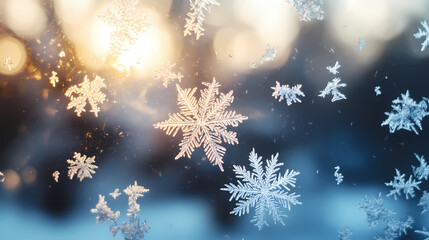 Delicate snowflakes on frosty glass windowpane, whispered, light. Whispering Light. Illustration