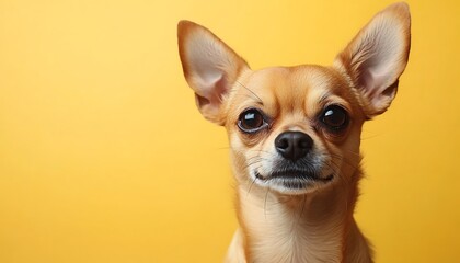 Obraz premium Cute small chihuahua dog on yellow background.