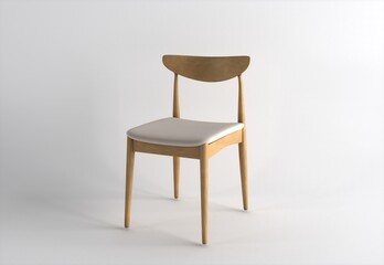 Wooden chair with wooden legs isolated on a white background. Furniture decor. Modern dinning chair for kitchen or restaurant on white background.