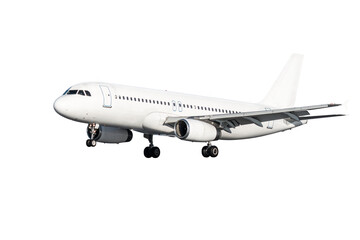 White modern passenger jet plane landing isolated