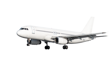 White modern passenger jet plane landing isolated