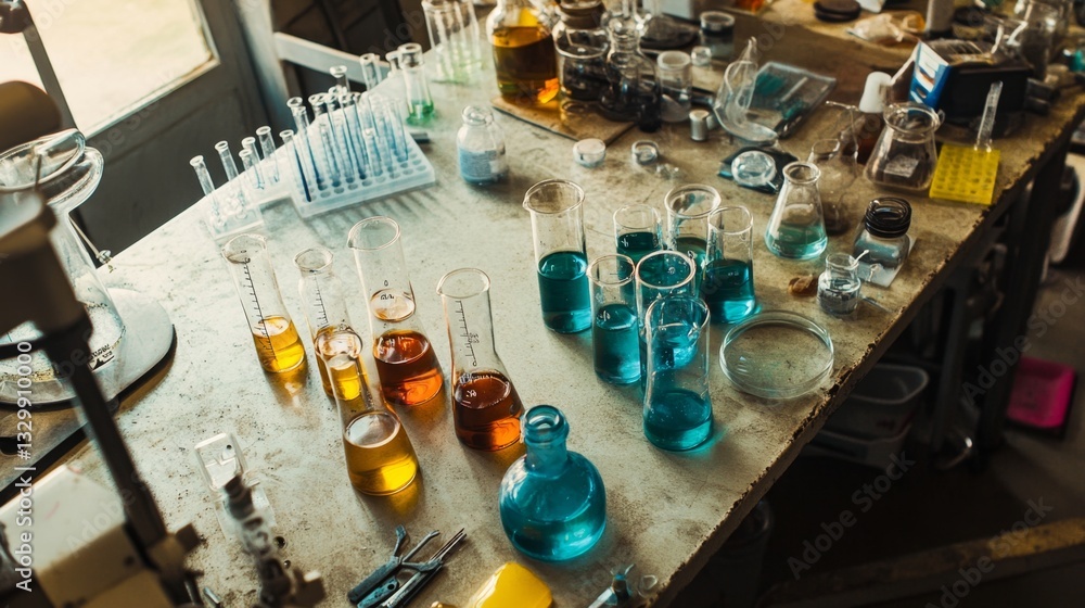Poster exploring gigapixel detail of a laboratory table laboratory image analysis scientific environment to