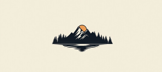 Fototapeta premium serene mountain landscape with trees and sunset reflection. This design captures beauty of nature, evoking sense of tranquility and adventure