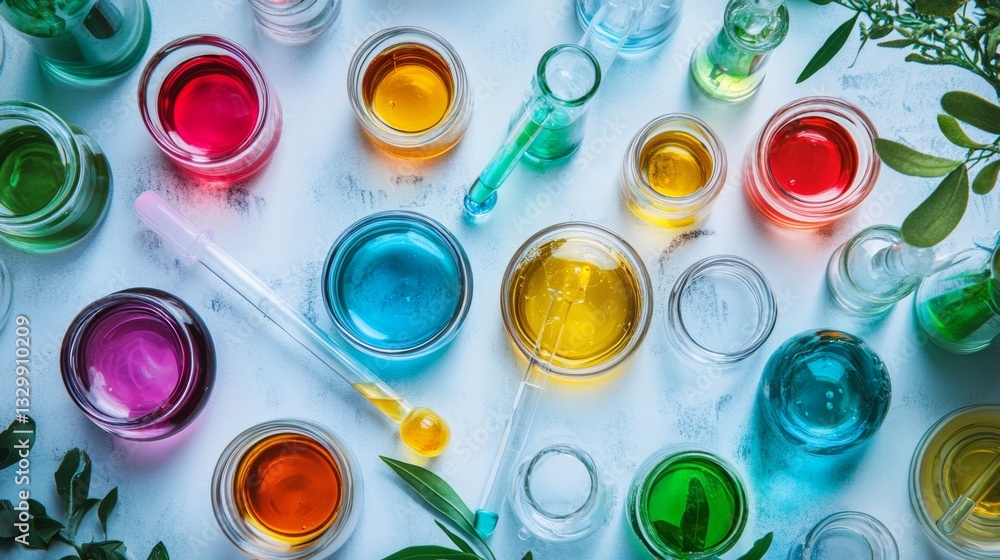 Poster exploring laboratory experiments laboratory table scientific images indoor environment topdown view 