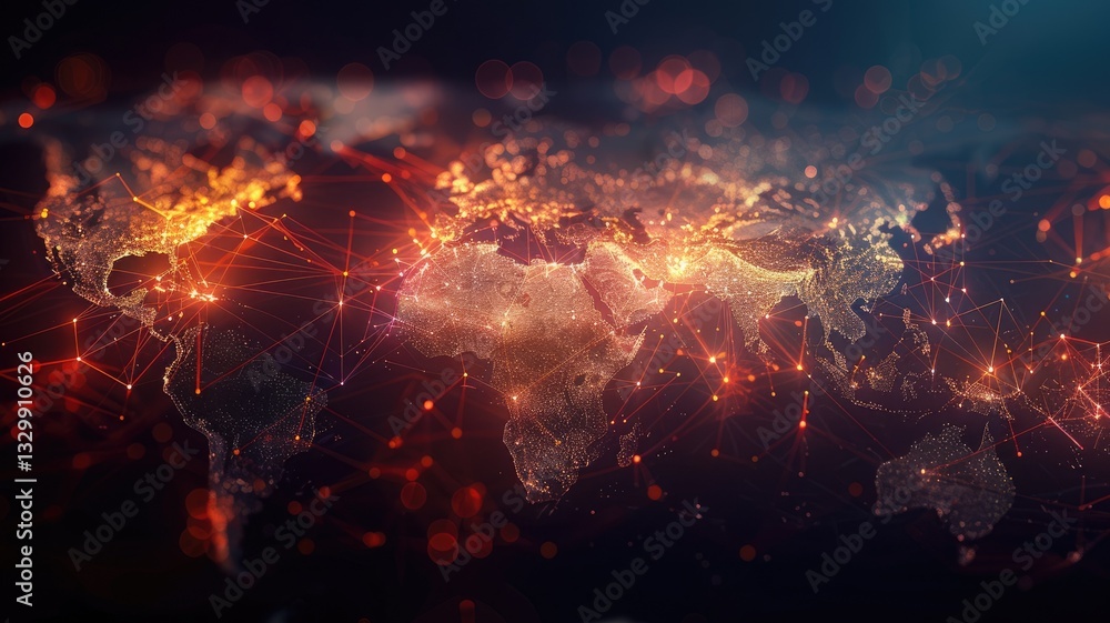Poster this abstract visualization showcases critical network connections across the globe, featuring vibra