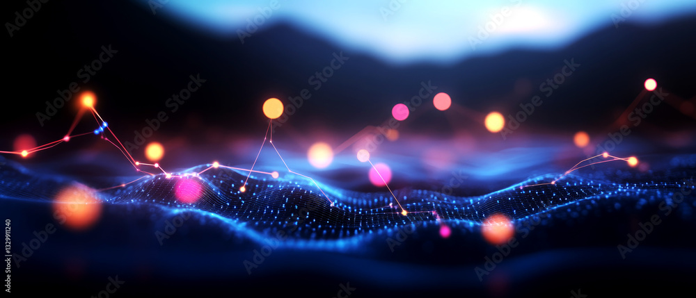 Poster analyzing big data trends through innovative visualization techniques in digital landscapes focused 