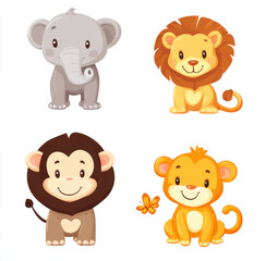 Naklejka premium animals, icon, wild , forest, characters, child, children , cute, concept art, baby, baby room, toddler, paint , wall, 