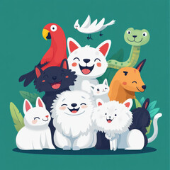 Fototapeta premium animals, icon, wild , forest, characters, child, children , cute, concept art, baby, baby room, toddler, paint , wall, 