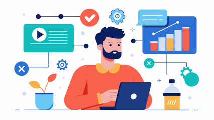 Naklejka premium Datadriven insights from machine learning can identify patterns and trends in customer complaints allowing for proactive measures to prevent future issues.. Vector illustration