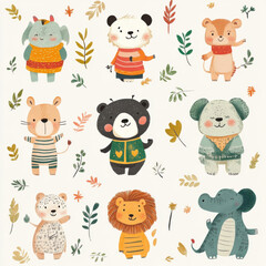 Obraz premium animals, icon, wild , forest, characters, child, children , cute, concept art, baby, baby room, toddler, paint , wall, 