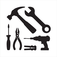 Collection of Repair and Construction Tools  Silhouette
