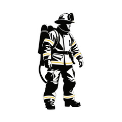 Illustration of a Firefighter in protective gear stands ready for action during an emergency response drill