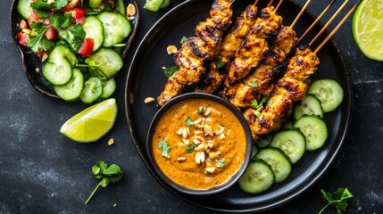 Delicious thai satay skewers thailand food photography street market topdown view vibrant colors