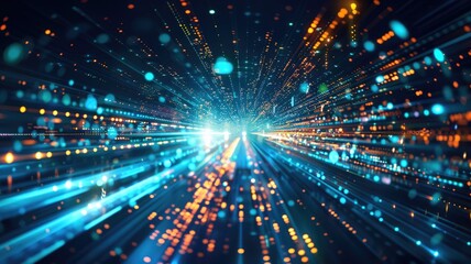 Naklejka premium Explore the dynamic flow of data in the digital world with this vibrant abstract visualization. It encapsulates the speed and energy of information transmission in a visually striking manner.