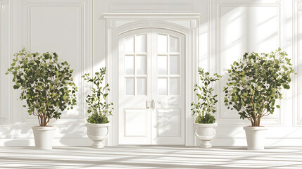 Brightly decorated room featuring three potted plants adding a touch of nature to the interior design creating a lively and fresh atmosphere.
