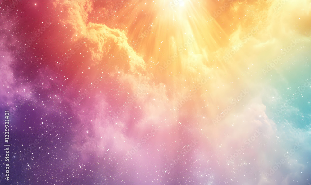 Poster abstract celestial space with clouds and sparkling stars glowing light