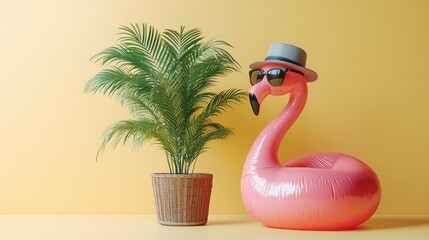Inflatable Flamingo with Sunglasses and Hat