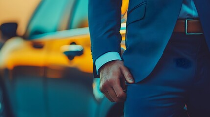 Man Opening Car Door in Parking Lot Depicting Everyday Transportation Moment