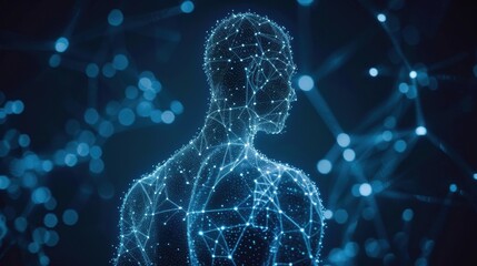 Man's body is made up of a network of lines and dots