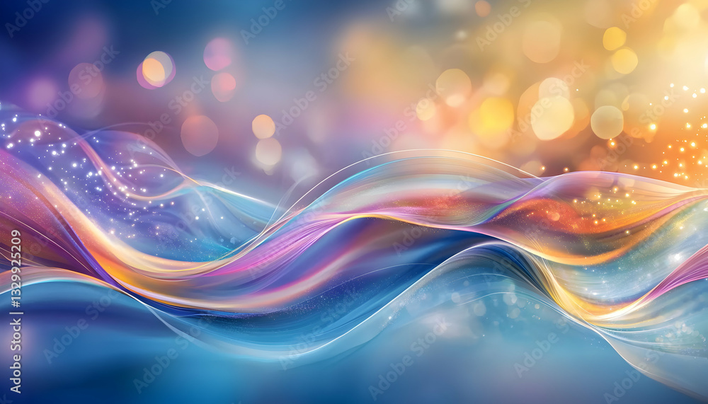 Poster abstract flowing waves with bokeh lights background art