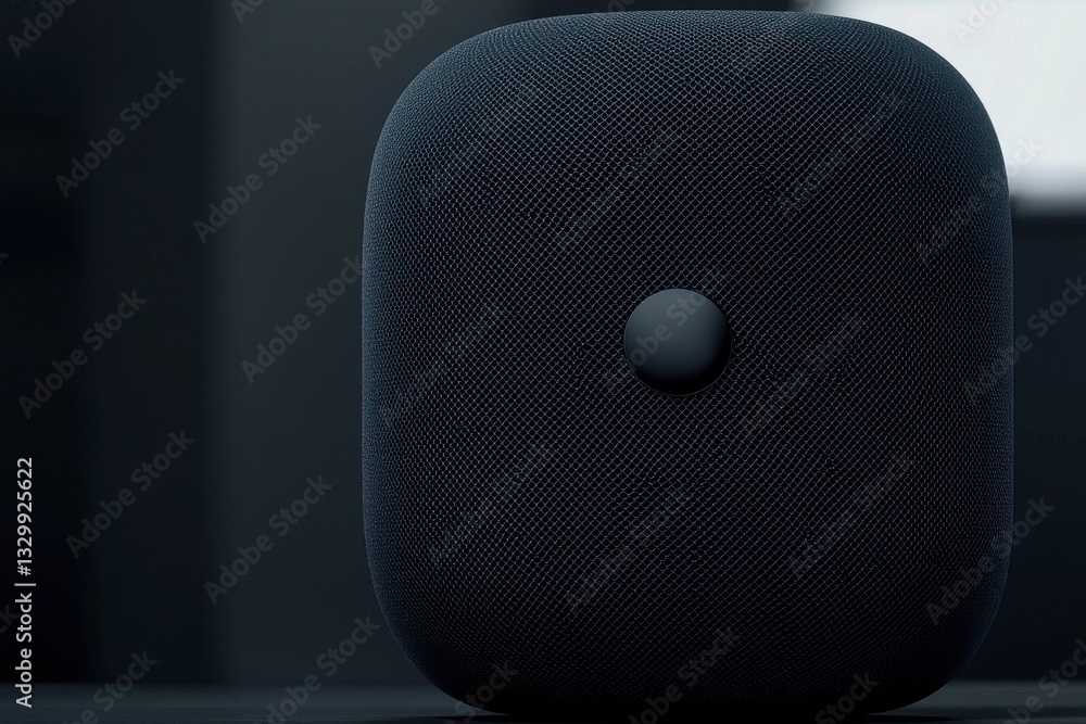 Aufkleber a close-up of a dark, textured speaker with a simple button, creating a modern and minimalist aesthe